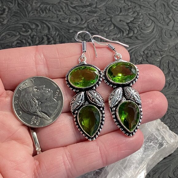 Green Peridot Fairycore Witchy Earrings Stone Crystal Jewelry - Picture 4 of 6